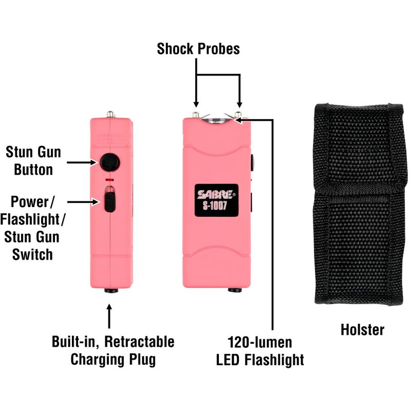 Sabre Short Stun Gun with LED Flashlight - Pink